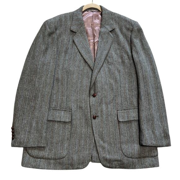 JOE NAMATH Men's Tweed Sport Coat Blazer Two Button Herringbone Stripe 46R - Picture 1 of 9